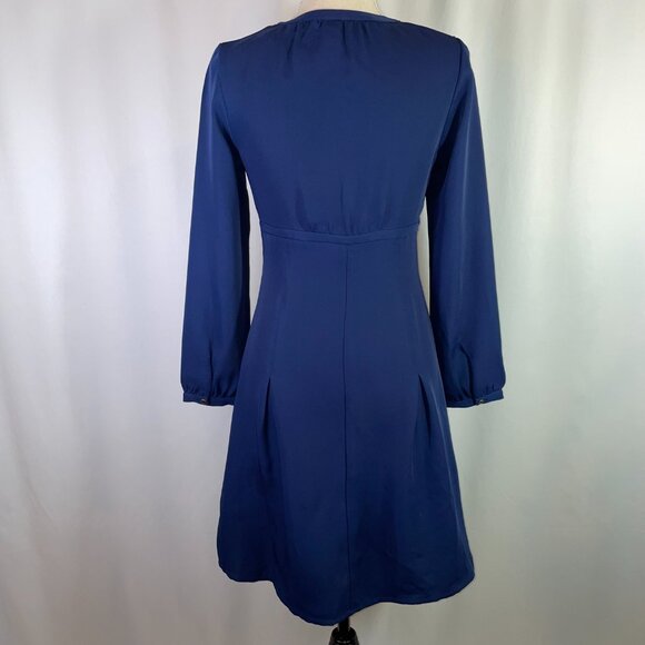 H&M Size 6 Fit & Flare Mini Dress Navy Button Down V Neck Long Sleeves - Picture 3 of 12